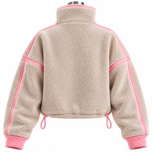 Manteau court en polaire douce pour femme, style ceinture, patchwork, fermeture éclair intégrale, confortable, collection hiver 2027, haute qualité - Product Image 2