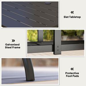Tavolo Pieghevole Rettangolare in Acciaio per 6 Persone, Nero, con Foro per Ombrellone, per Esterni - Product Image 5