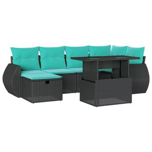 ชุดโซฟาสวนหวายโพลีสีดำ 7 ชิ้นพร้อมเบาะรองนั่ง - Product Image 2