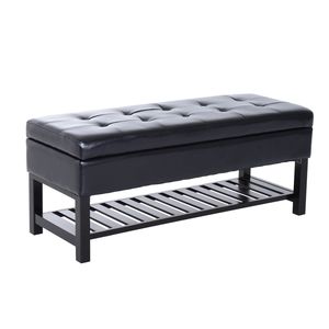 Panca contenitore imbottita in similpelle nera da 44 pollici con scarpiera dal design elegante - Product Image 1