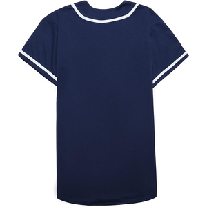 Camiseta de Béisbol Unisex Azul Marino de Manga Corta con Botones al Frente, Absorbente de Humedad, Color Sólido, Corte Regular para Adultos - Product Image 4