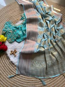 Luxury Banarasi Silk <b>Saree</b> With Heavy Embroidered <b>Blouse</b> For Women Designer Wedding Party Wear Indian Traditional Ethnic <b>Saree</b> - Product Image 6