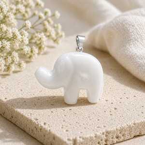 Blue Agate Carved Elephant Charm Handmade Silver Plated Animal Charm figurine Lucky Elephant Jewelry Gift For Her - Product Image 5