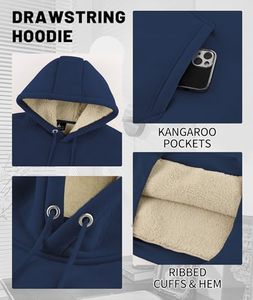 <b>Men's</b> <b>Navy</b> Blue Hooded Sweatshirt <b>Fleece</b> Lined Flame Print Casual Winter Wear Regular Fit Knitted Long Sleeve - Product Image 4