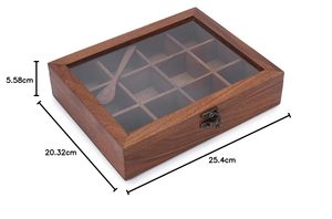 Acacia Wood Spice <b>Box</b> with Glass Lid 12 Compartments Handmade Masala Storage Organizer Kitchen Spice Container - Product Image 6