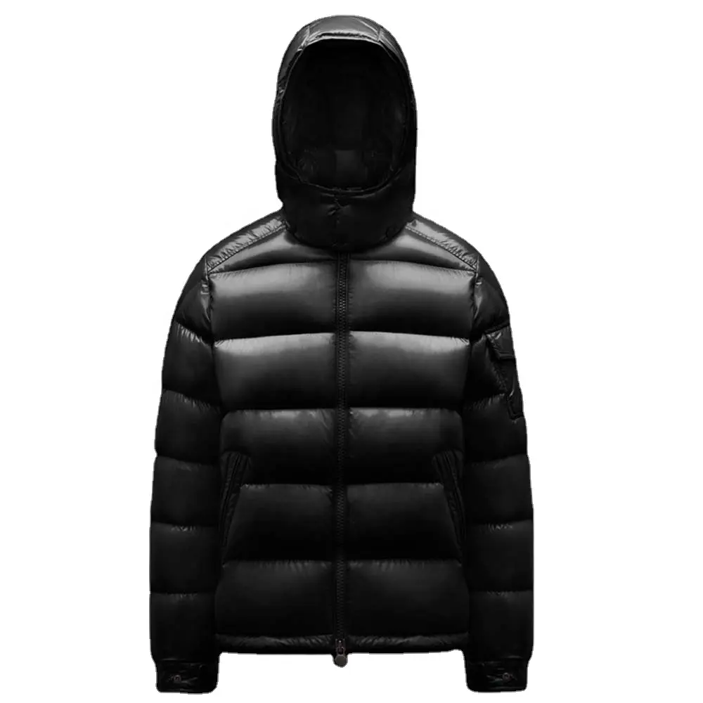 SHINY PUFFER JACKET - BLACK Quilted Mens Down Jacket Winter Custom Logo With Adjustable Hood Puffy Jacket
