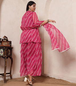 Conjunto DEEBACO para Mujer, Casual, Lehariya, Chifón, Top Peplum con Paneles hasta el Tobillo y Sharara Dupatta, Transpirable, Moderno y Elegante - Product Image 3