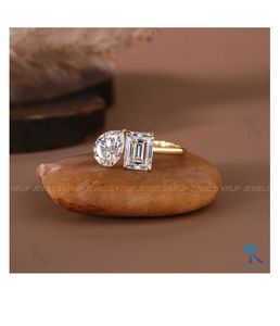 Anillo de Compromiso de Diamantes de Alta Calidad con Corte Pera y Esmeralda, Anillo de Boda de Oro Sólido para Mujer, Joyería Fina - Product Image 2