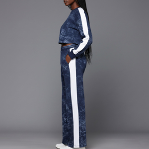 Ensemble sweat-shirt et jogging streetwear d'hiver OEM/ODM de haute qualité, 100 % coton respirant, délavage acide, broderie régulière en dentelle - Product Image 2