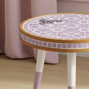 Designer Lavender Meena Wooden <b>Stool</b> – Contemporary Decorative Furniture - Product Image 3