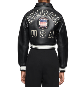 Veste en cuir courte pour femme Avirex personnalisée 2026, en cuir de vache véritable noir, col rabattu, veste de mode de haute qualité Avirex - Product Image 4