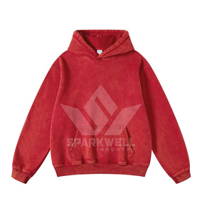 Sweat à capuche oversize en coton rouge pour homme, pull décontracté en molleton avec logo imprimé sur le devant, style automne - Product Image 1