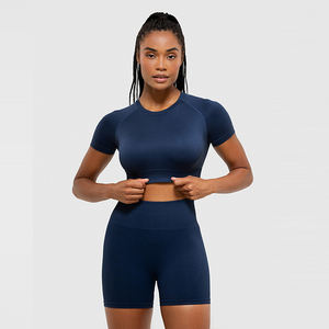 Camiseta Deportiva Corta de Verano para Mujer, Cuello en V, Manga Corta, Ajustada, 100% Algodón, Tejido Jersey de Secado Rápido - Product Image 1