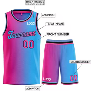 Ensemble de maillot de basket-ball personnalisé rose et bleu dégradé, impression par sublimation, polyester respirant, unisexe adulte, nom et numéro de l'équipe 00 - Product Image 6