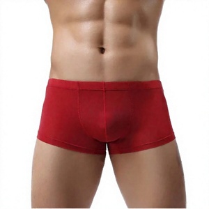 Caleçons boxers homme taille basse, rouge uni, en Spandex/Polyester tricoté, sans couture, respirant, séchage rapide, avec logo à la taille - Product Image 5