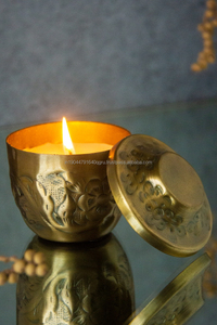 Antique Embossed Wax Filled Metal Jar Candle For Christmas Home Wedding Decor - Product Image 3