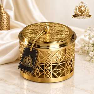 Gold Cutout Casserole Pot with Geometric Pattern Lid Metal <b>Food</b> <b>Warmer</b> <b>Buffet</b> <b>Server</b> for Dining Table and Restaurant Event - Product Image 1