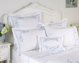 Parures de lit personnalisées en coton brodé bleu géométrique, style européen-américain, 250 fils, lavables en machine, pour la maison, vente en gros - Product Image 2