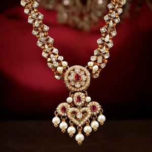 Fine Jewelry Bridal <b>Necklace</b> <b>Set</b> with American Diamonds and <b>Pearls</b> - Product Image 3