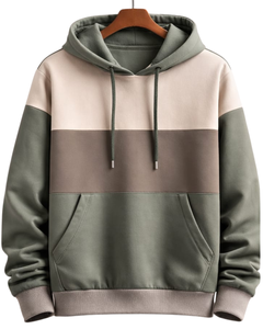 Sudadera con capucha para hombre en bloques de color verde salvia y beige, de algodón y forro polar, estilo casual, fabricante personalizado, proveedor mayorista de ropa. - Product Image 1