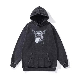 Sudadera con capucha y cremallera para hombre, estilo streetwear de invierno, 100% algodón, lavado a la piedra, con aplique bordado y gráfico de cruz de bruja con pedrería - Product Image 2