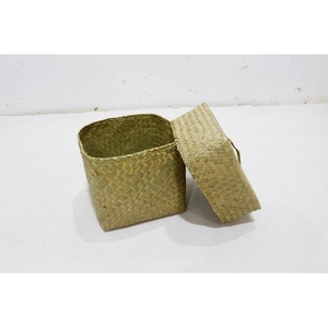 Wholesale <b>Square</b> Seagrass Woven Storage <b>Basket</b> with Lid for Home Closet Sundries Organizing - Product Image 3