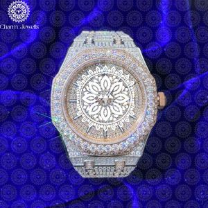 Montre de luxe pour homme Charm Jewells en acier inoxydable, boîtier de 40 mm, accents de diamants, mouvement mécanique analogique, date automatique, bouton poussoir - Product Image 1