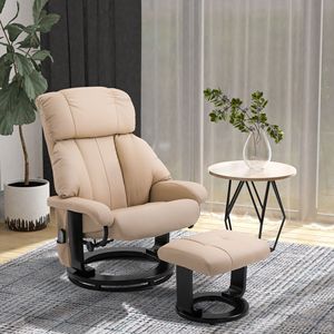 Poltrona Reclinabile Massaggiante in Pelle Beige con Poggiapiedi, Funzione Vibrazione e Riscaldamento a 10 Punti, Manuale, per Soggiorno - Product Image 2