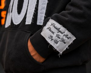 Men's <b>Black</b> Hooded <b>Sweatshirt</b> DTF print Below Hand Embroidery Streetwear Oversized Fit Autumn Wear - Product Image 3