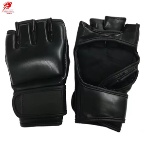 Gants de boxe MMA en cuir de vachette noir 14 oz, sans doigts, avec sangle de poignet auto-agrippante, équipement d'entraînement pour les arts martiaux - Product Image 1