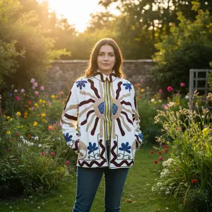 Chaqueta Bohemia de Algodón con Bordado Floral Suzani, Cuello Camisero, Manga Larga, Diseño de Sol, Ropa de Abrigo para Primavera - Product Image 1