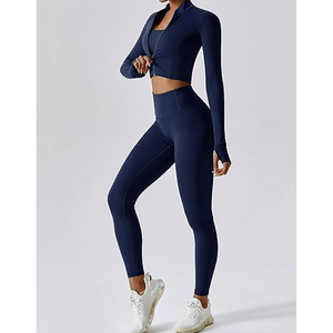 Yoga Sets Dance Outfit <b>3</b> Pcs Tracksuit Set with Cutout Back Crop Top Shorts and Pants High Waist Front OEM Color - Product Image 4