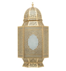 Hexagonal Brass <b>Moroccan</b> <b>Lantern</b> With Embossed Floral Design For Home Decoration - Product Image 1