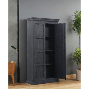 Armoire de rangement en bois noir rustique, meuble de salon, style antique, armoire en bois massif - Product Image 2