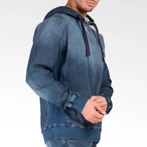 Sudadera con Capucha de Mezclilla de la Mejor Calidad para Hombre, Talla Grande, Azul Lavado, Estilo Oversize, con Logotipo Personalizado Bordado y Bolsillo Canguro - Product Image 5