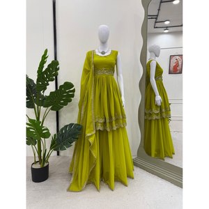 Ensemble de costume en mousseline de soie de créateur pour soirée, avec broderies et sequins, taille XL - Product Image 6