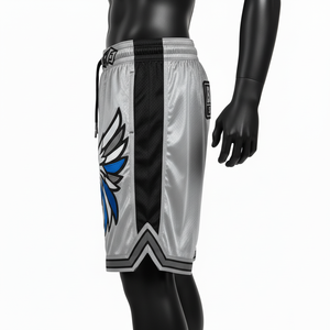 Mens Basketball <b>Shorts</b> 160 GSM Breathable Polyester Mesh <b>Silver</b> Grey Side Panels Custom Sublimation Logo Basketball men's <b>shorts</b> - Product Image 2