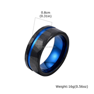 POYA 8mm 해머드 링 실버 블랙 골드 블루 남성용 데일리 텅스텐 링 편안한 착용감 남성 선물 - Product Image 5