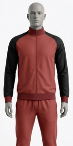 Survêtement rouge zippé pour homme, manches raglan, coupe classique, veste décontractée en tricot avec col montant, vêtements d'automne - Product Image 1