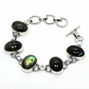 Pulsera de Piedras Preciosas Naturales Cabujón, Pulsera Chapada en Plata de Ley 925, Joyería Hecha a Mano - Product Image 2