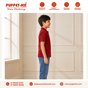 Camiseta de Manga Corta Tipo Polo Color Granate de Primera Calidad, Uniforme Escolar para Niños, 100% Poliéster y Algodón - Product Image 4
