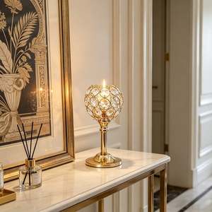 Candelabro de Cristal Dorado con Base de Latón de 17 cm, Decoración para el Hogar - Product Image 4