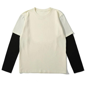 เสื้อยืดผู้ชายผ้าฝ้าย 100% แขนยาวสองชั้น สไตล์สตรีทแวร์ ทรงโอเวอร์ไซส์ เสื้อยืดโอเวอร์ไซส์แบบเรียบ ผ้าเนื้อหนา - Product Image 4