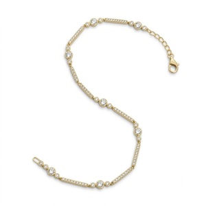 Bracelet Solitaire en Or Véritable 14K avec Diamant de Laboratoire Rond Couleur EF VVS, Design Minimaliste à Sertissage, Bracelets à Maillons et Chaînes - Product Image 3