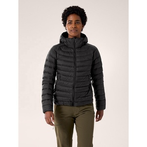 Chaqueta acolchada negra con capucha para mujer, abrigo de invierno con cremallera y manga larga, chaqueta de invierno rellena de plumón para damas - Product Image 2