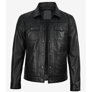 2026 OEM <b>Top</b> Selling Black Cowhide <b>Leather</b> Jacket Men's Front Pockets 100% <b>High</b> Quality Low MOQ Winter Fashion Heated Waterproof - Product Image 4