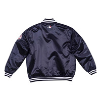 Veste universitaire en satin bleu marine personnalisée pour hommes, veste bomber avec logo blanc, uniforme de baseball, vêtements de sport en gros