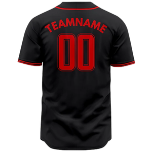 Maillot de baseball noir et rouge à manches courtes, boutonné, uniforme d'équipe personnalisé, respirant, en polyester, chemise de sport athlétique - Product Image 6