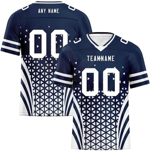 Custom Navy Blue <b>White</b> Rugby Jersey Men's V-Neck Short Sleeve Geometric Print Personalized Name Number Sublimated Team Uniform - Product Image 4