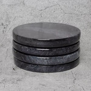 Gabriella Black Round Natural Marble Coaster Set With Elegant Stone Finish For Luxury Home Decor Coffee <b>Table</b> <b>Protection</b> - Product Image 1